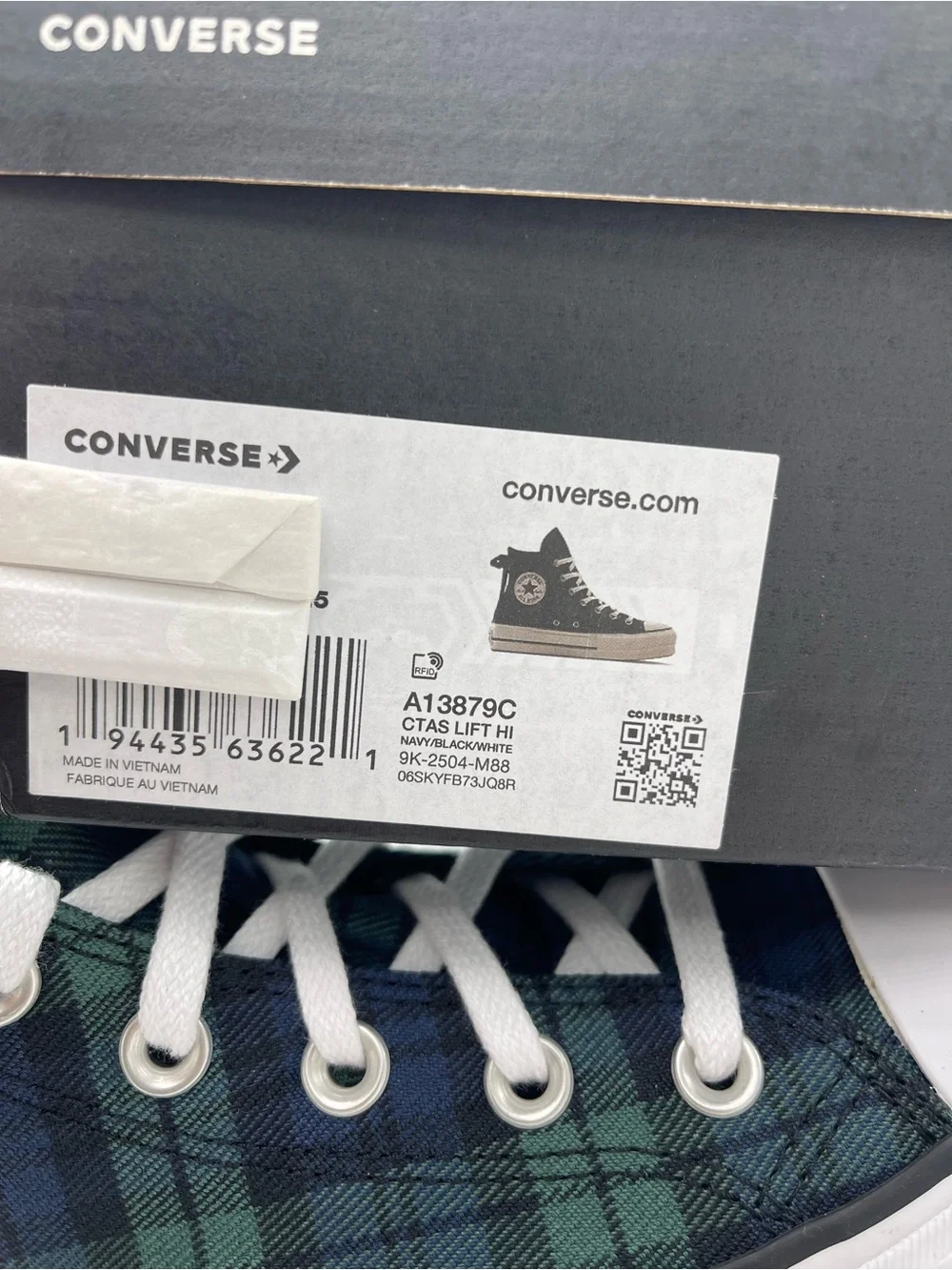 Converse A13879C CTAS LIFT HI NAVY/BLACK/WHITE Platform Sneakers Plaid
